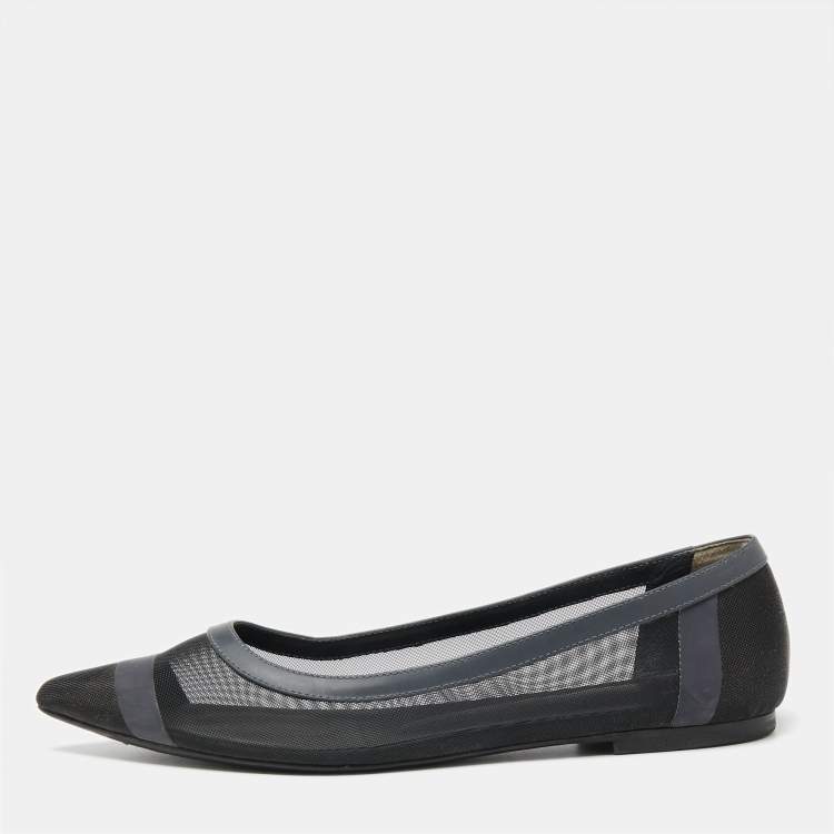 Pre Owned Fendi Blue/Black Mesh And Leather Colibri Ballet Flats Size 38.5