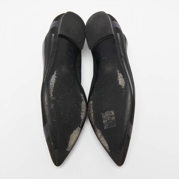 Pre Owned Fendi Blue/Black Mesh And Leather Colibri Ballet Flats Size 38.5