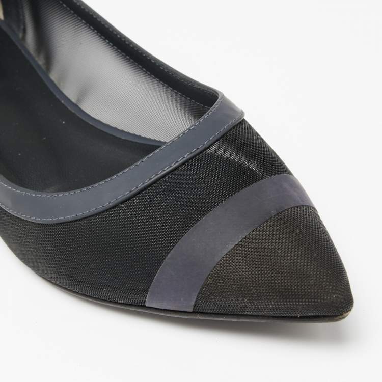 Pre Owned Fendi Blue/Black Mesh And Leather Colibri Ballet Flats Size 38.5