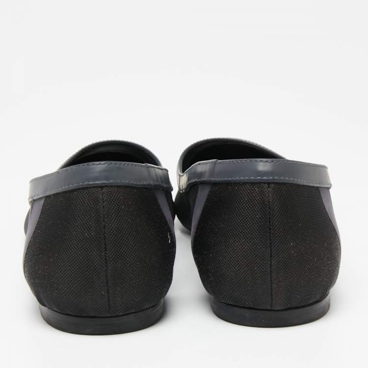 Pre Owned Fendi Blue/Black Mesh And Leather Colibri Ballet Flats Size 38.5