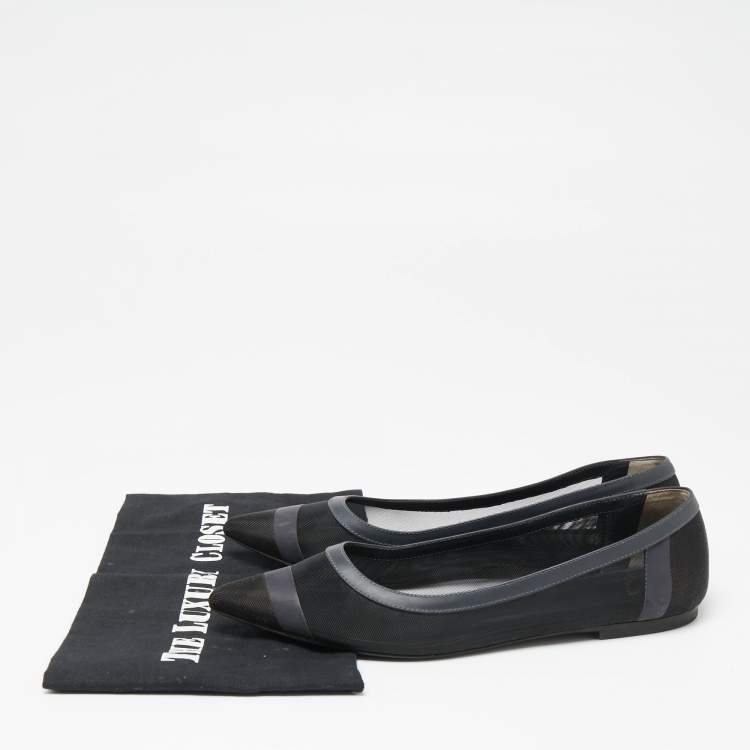 Pre Owned Fendi Blue/Black Mesh And Leather Colibri Ballet Flats Size 38.5