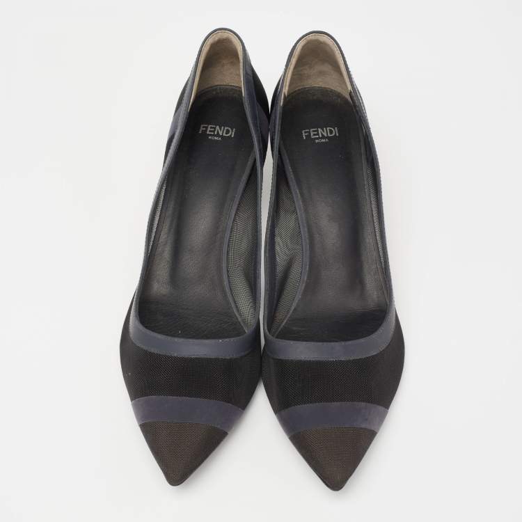 Pre Owned Fendi Blue/Black Mesh And Leather Colibri  Pumps Size 38.5