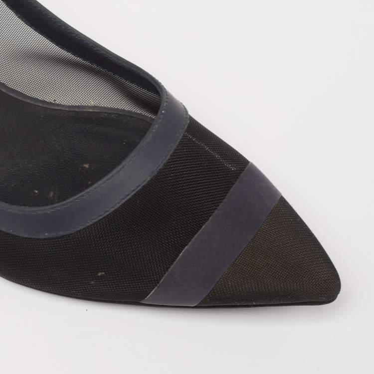 Pre Owned Fendi Blue/Black Mesh And Leather Colibri  Pumps Size 38.5