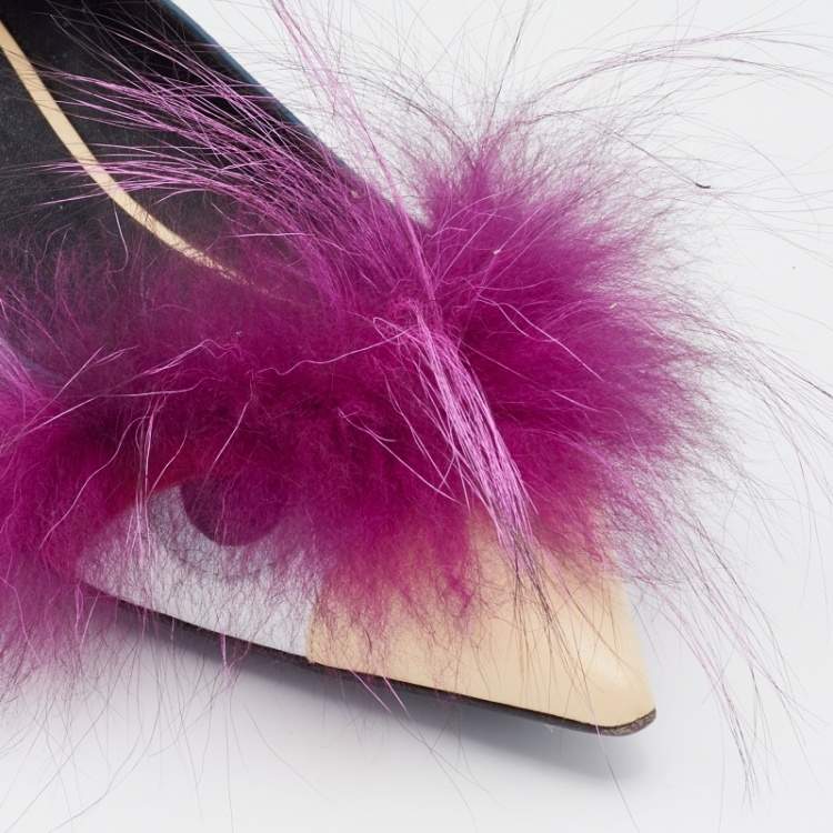 Pre Owned Fendi Multicolor Leather And Fur Monster Eye Pointed Toe Ballet Flats Size 39