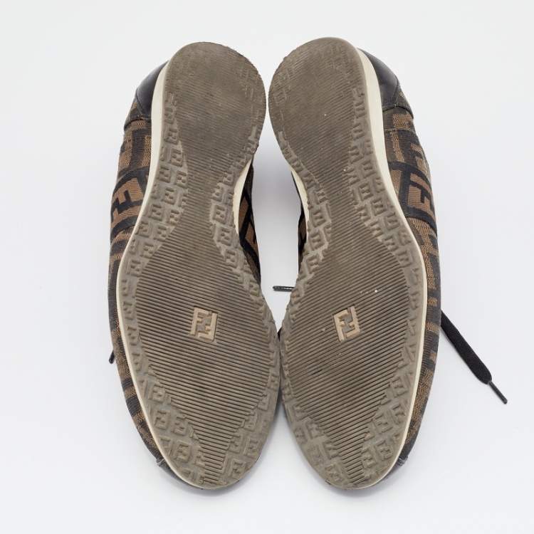 Pre Owned Fendi Brown Zucca Canvas And Leather Trim Low Top Sneakers Size 38.5