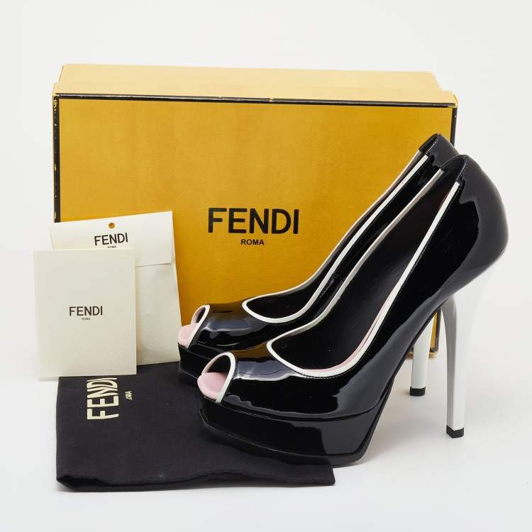 Pre Owned Fendi Black/White Patent Leather Fendista Platform Pumps Size 41