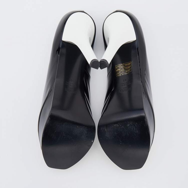 Pre Owned Fendi Black/White Patent Leather Fendista Platform Pumps Size 41