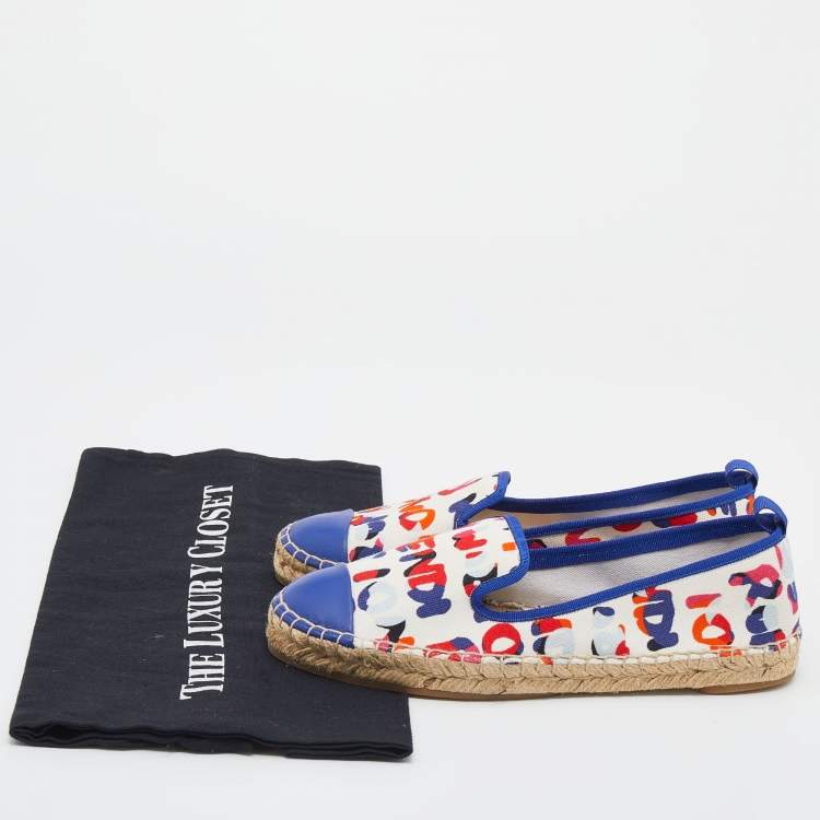 Pre Owned Fendi Multicolor Printed Canvas and Leather Flat Espadrilles Size 36.5
