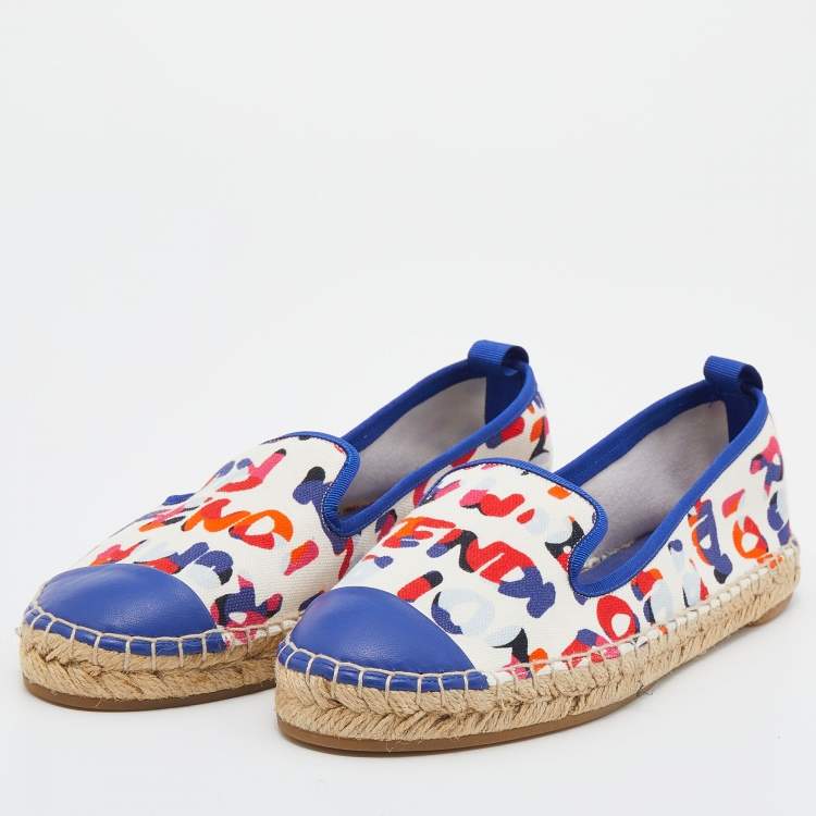 Pre Owned Fendi Multicolor Printed Canvas and Leather Flat Espadrilles Size 36.5