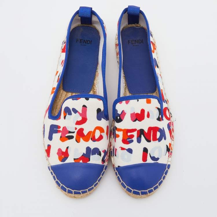 Pre Owned Fendi Multicolor Printed Canvas and Leather Flat Espadrilles Size 36.5