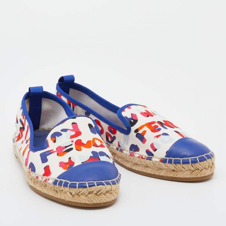Pre Owned Fendi Multicolor Printed Canvas and Leather Flat Espadrilles Size 36.5
