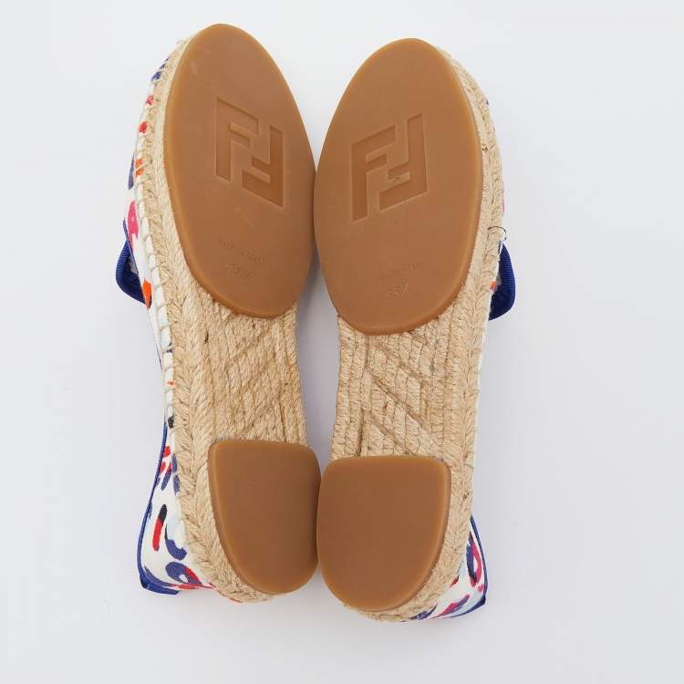 Pre Owned Fendi Multicolor Printed Canvas and Leather Flat Espadrilles Size 36.5