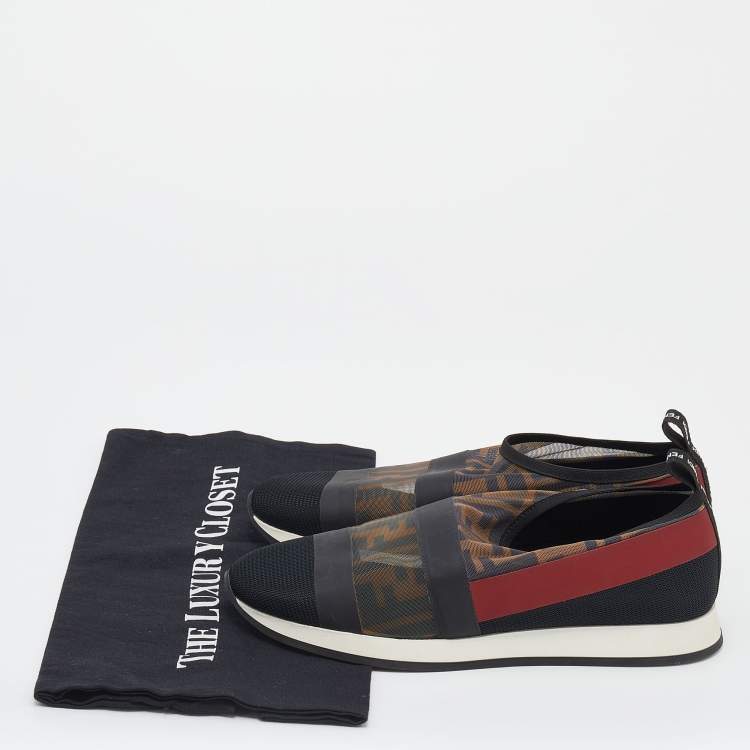 Pre Owned Fendi Multicolor Mesh And Knit Fabric Zucca Colibri Slip on Sneakers Size 38