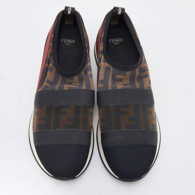 Pre Owned Fendi Multicolor Mesh And Knit Fabric Zucca Colibri Slip on Sneakers Size 38