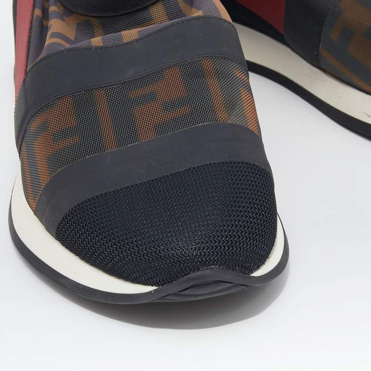 Pre Owned Fendi Multicolor Mesh And Knit Fabric Zucca Colibri Slip on Sneakers Size 38