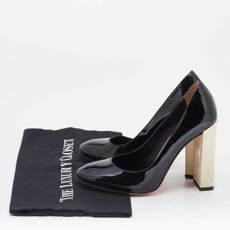 Pre Owned Fendi Black Patent Leather Block Heel Pumps Size 36