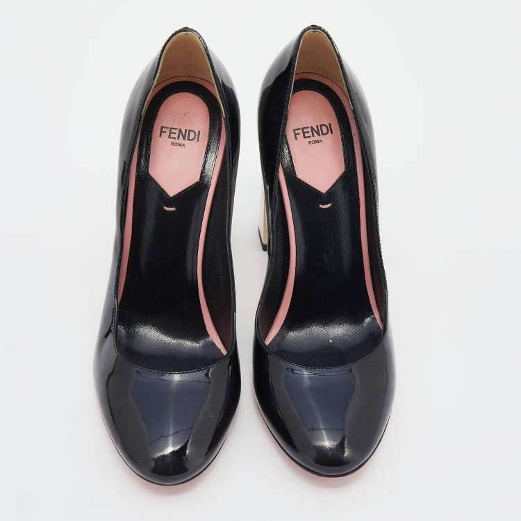 Pre Owned Fendi Black Patent Leather Block Heel Pumps Size 36