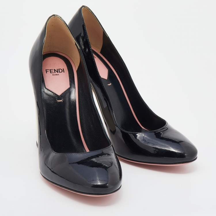 Pre Owned Fendi Black Patent Leather Block Heel Pumps Size 36