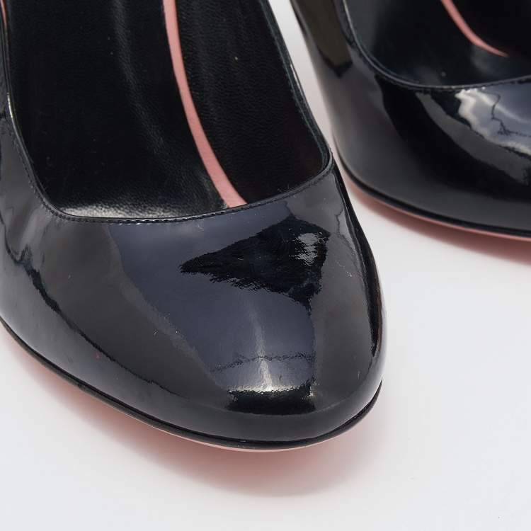 Pre Owned Fendi Black Patent Leather Block Heel Pumps Size 36