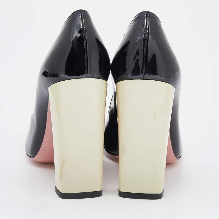 Pre Owned Fendi Black Patent Leather Block Heel Pumps Size 36