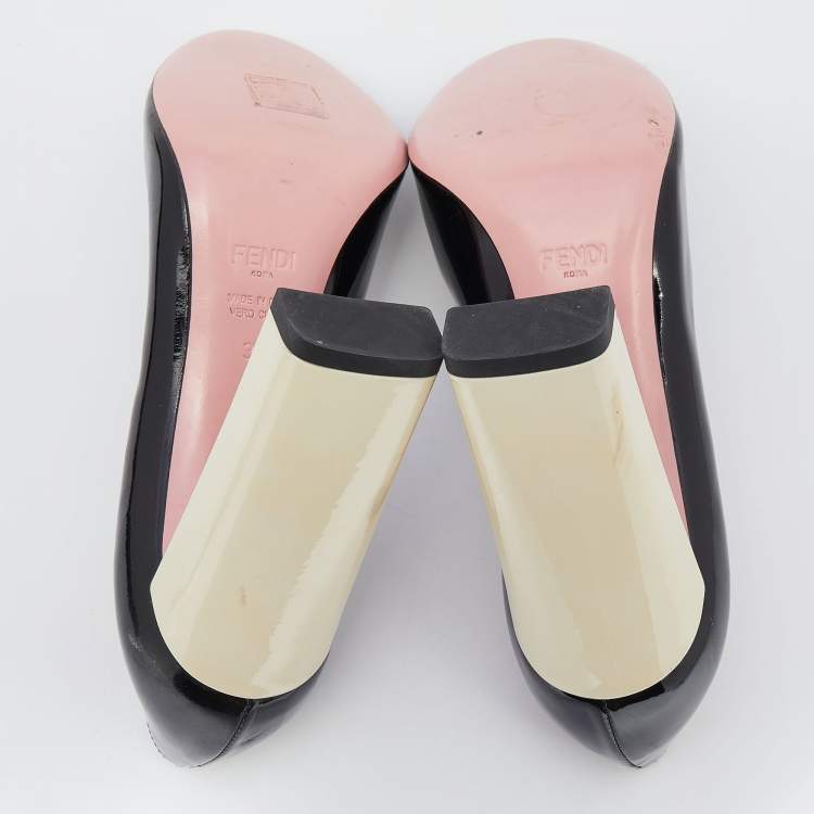 Pre Owned Fendi Black Patent Leather Block Heel Pumps Size 36