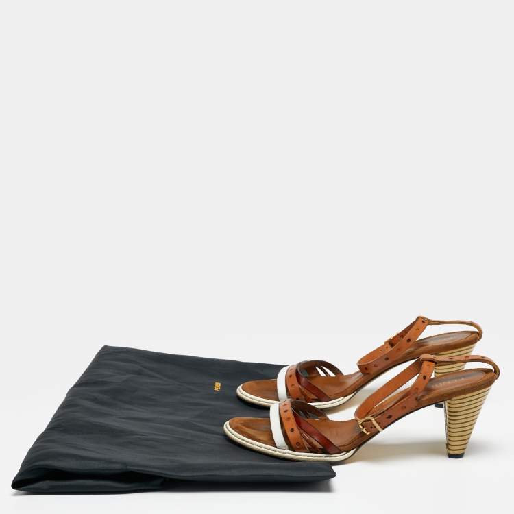 Pre Owned Fendi Tricolor Leather Ankle Strap Sandals Size 37