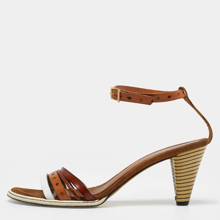 Pre Owned Fendi Tricolor Leather Ankle Strap Sandals Size 37