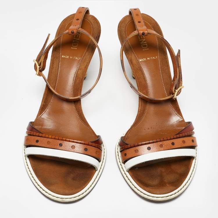 Pre Owned Fendi Tricolor Leather Ankle Strap Sandals Size 37
