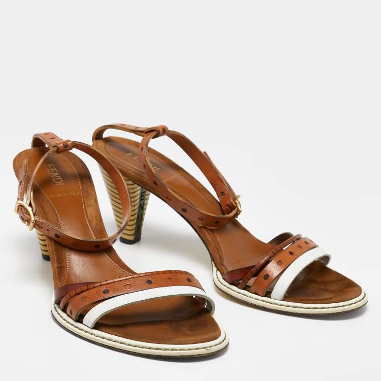 Pre Owned Fendi Tricolor Leather Ankle Strap Sandals Size 37