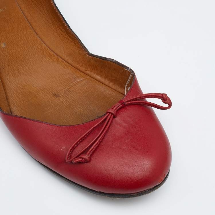 مملوكة مسبقًا Fendi Brown/Red Leather And Canvas Toe Ballet Flats Size 40