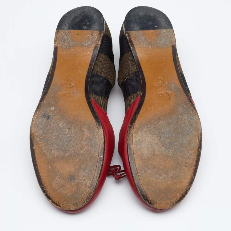 مملوكة مسبقًا Fendi Brown/Red Leather And Canvas Toe Ballet Flats Size 40