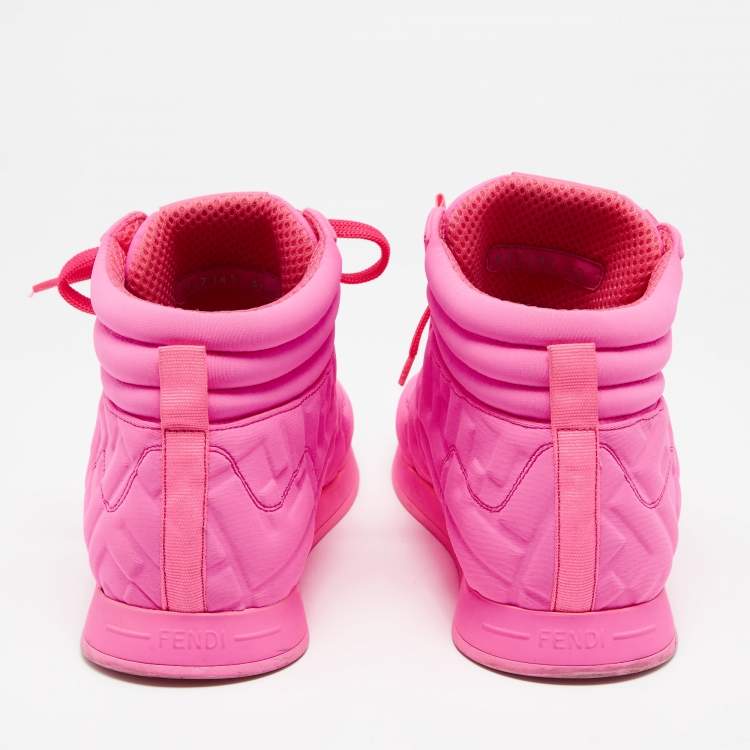Pre Owned Fendi Pink Neoprene FF High Top Sneakers  Size 40