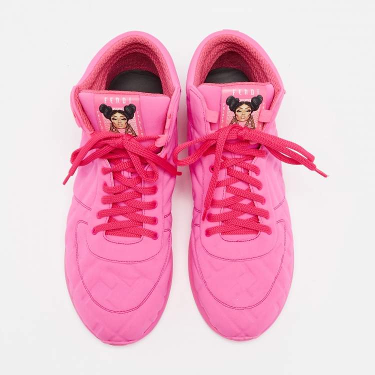 Pre Owned Fendi Pink Neoprene FF High Top Sneakers  Size 40