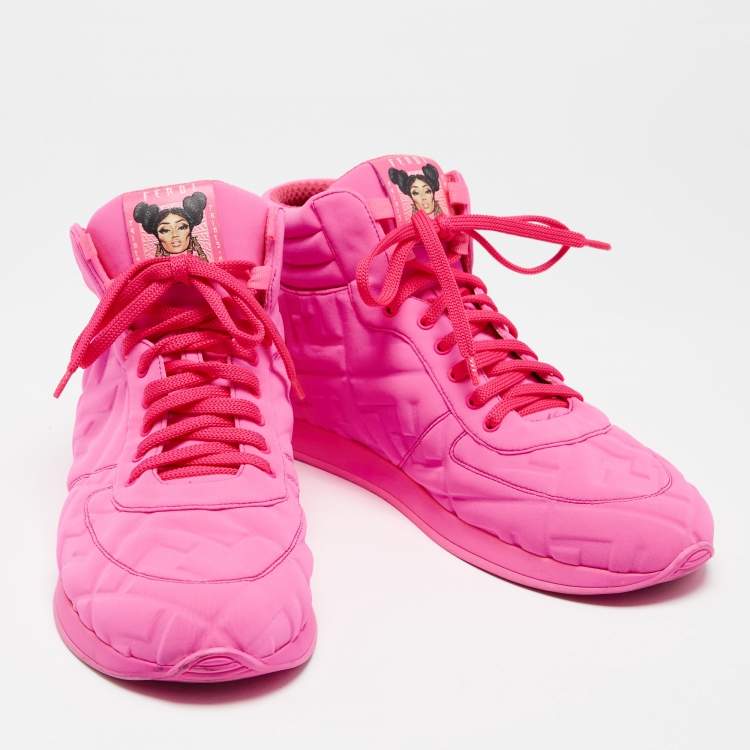 Pre Owned Fendi Pink Neoprene FF High Top Sneakers  Size 40
