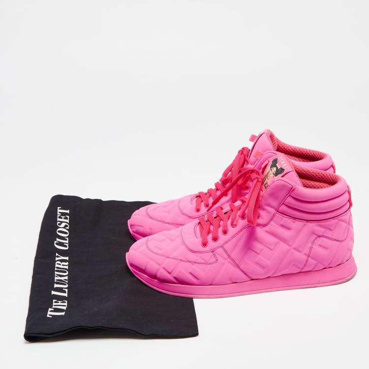 Pre Owned Fendi Pink Neoprene FF High Top Sneakers  Size 40
