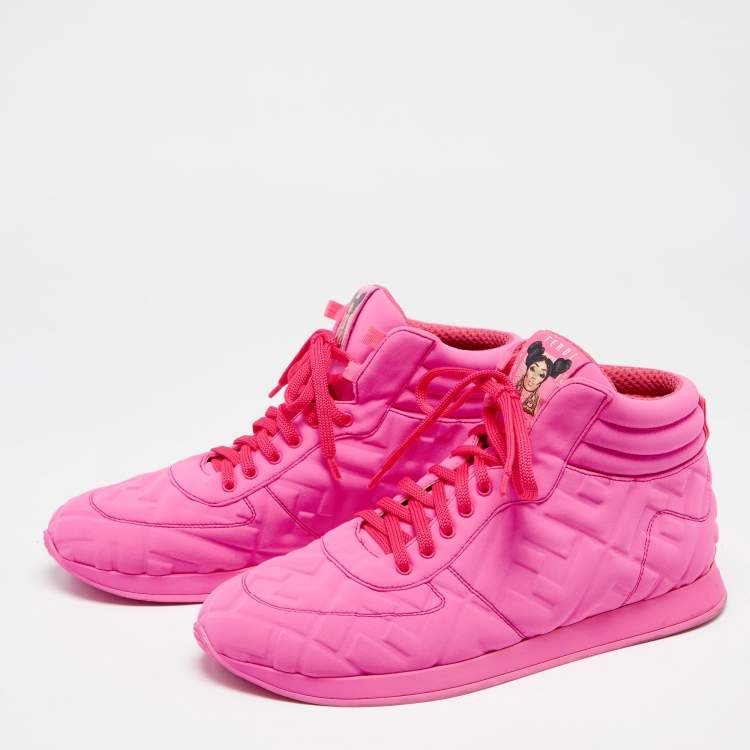 Pre Owned Fendi Pink Neoprene FF High Top Sneakers  Size 40