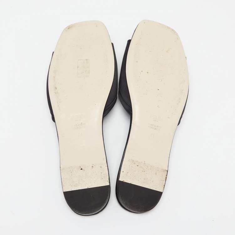 Pre Owned Fendi Black Satin Crystal Embellished Flats Slides Size 41