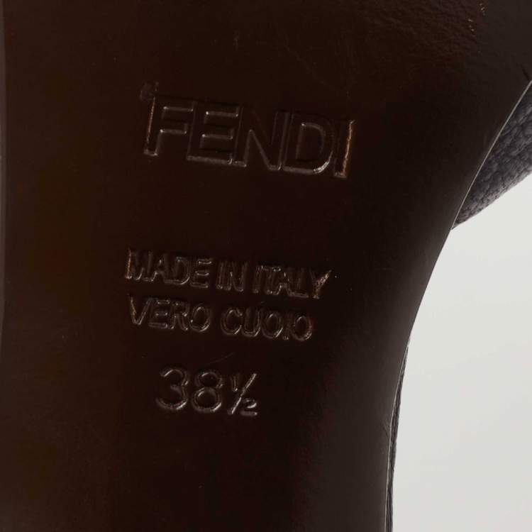 Pre Owned Fendi Navy Blue Leather T-Strap Peep Toe Ankle Strap Sandals Size 38.5