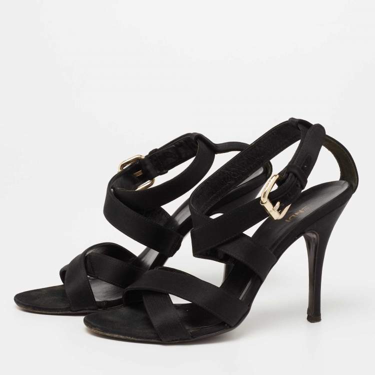Pre Owned Fendi Black Satin  Criss Cross Ankle Strap Sandals Size 37