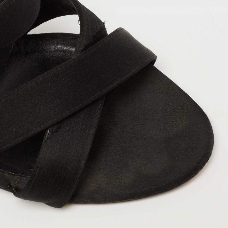 Pre Owned Fendi Black Satin  Criss Cross Ankle Strap Sandals Size 37