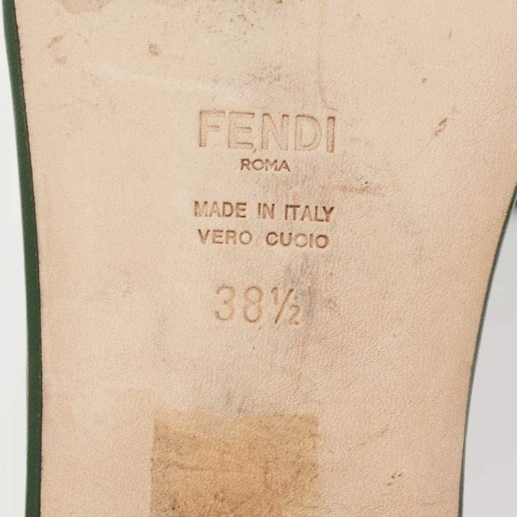 Pre Owned Fendi Green Leather FF Flat Sandals Size 38.5