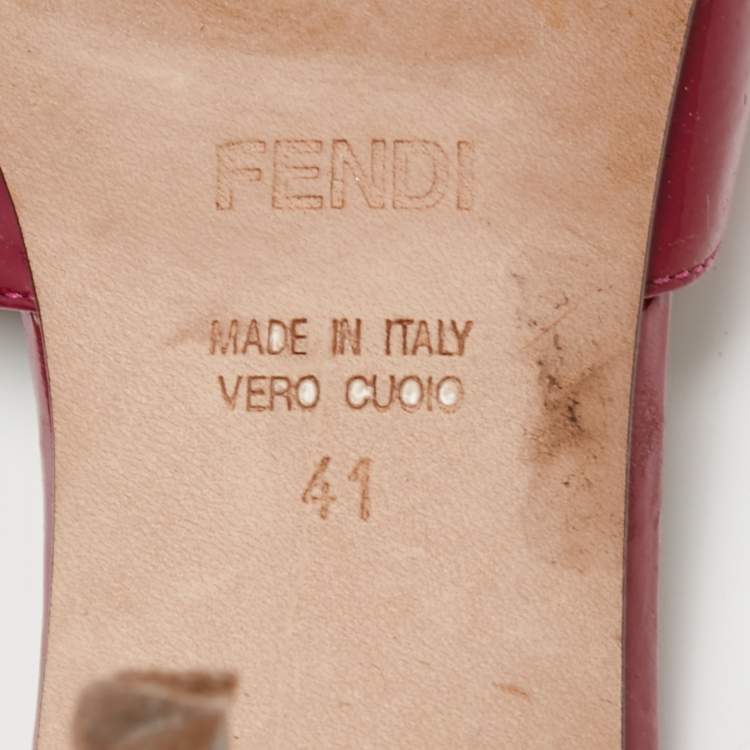 Pre Owned Fendi Hot Pink Patent Leather Bow Logo Charm Slide Sandals Size 41