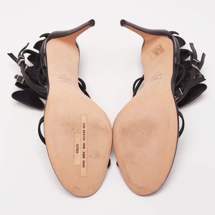 Pre Owned Fendi Black Leather Ankle Strap Sandals Size 41
