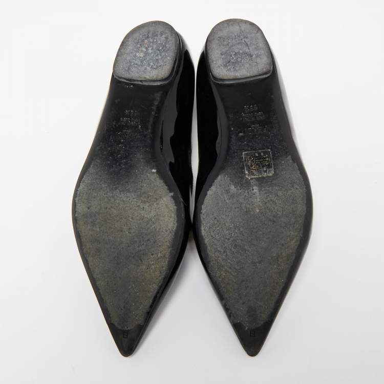 مملوكة مسبقًا Fendi Black Patent Leather Flowerland Ballet Flats Size 38.5