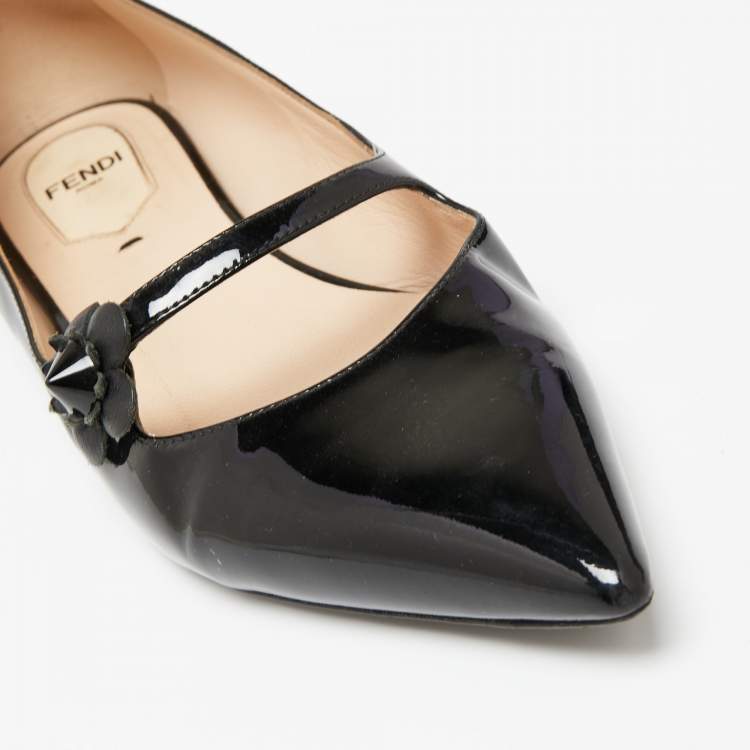 مملوكة مسبقًا Fendi Black Patent Leather Flowerland Ballet Flats Size 38.5
