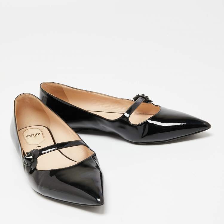 مملوكة مسبقًا Fendi Black Patent Leather Flowerland Ballet Flats Size 38.5