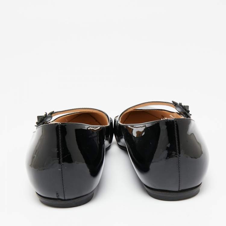 مملوكة مسبقًا Fendi Black Patent Leather Flowerland Ballet Flats Size 38.5