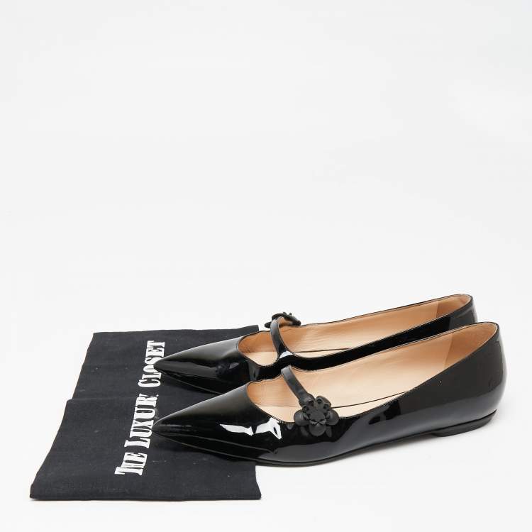 مملوكة مسبقًا Fendi Black Patent Leather Flowerland Ballet Flats Size 38.5