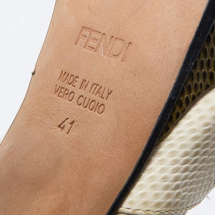 Pre Owned Fendi Tricolor Iguana Leather Fendista Peep Toe Platform Pumps Size 41
