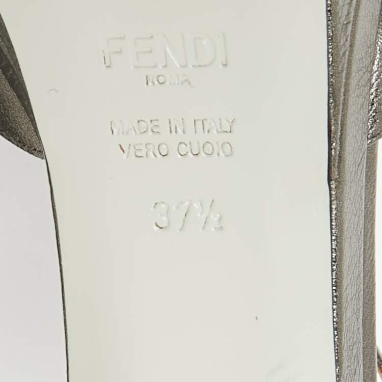 Pre Owned Fendi Metallic Dark Grey Leather Platform T-Strap Sandals Size 37.5